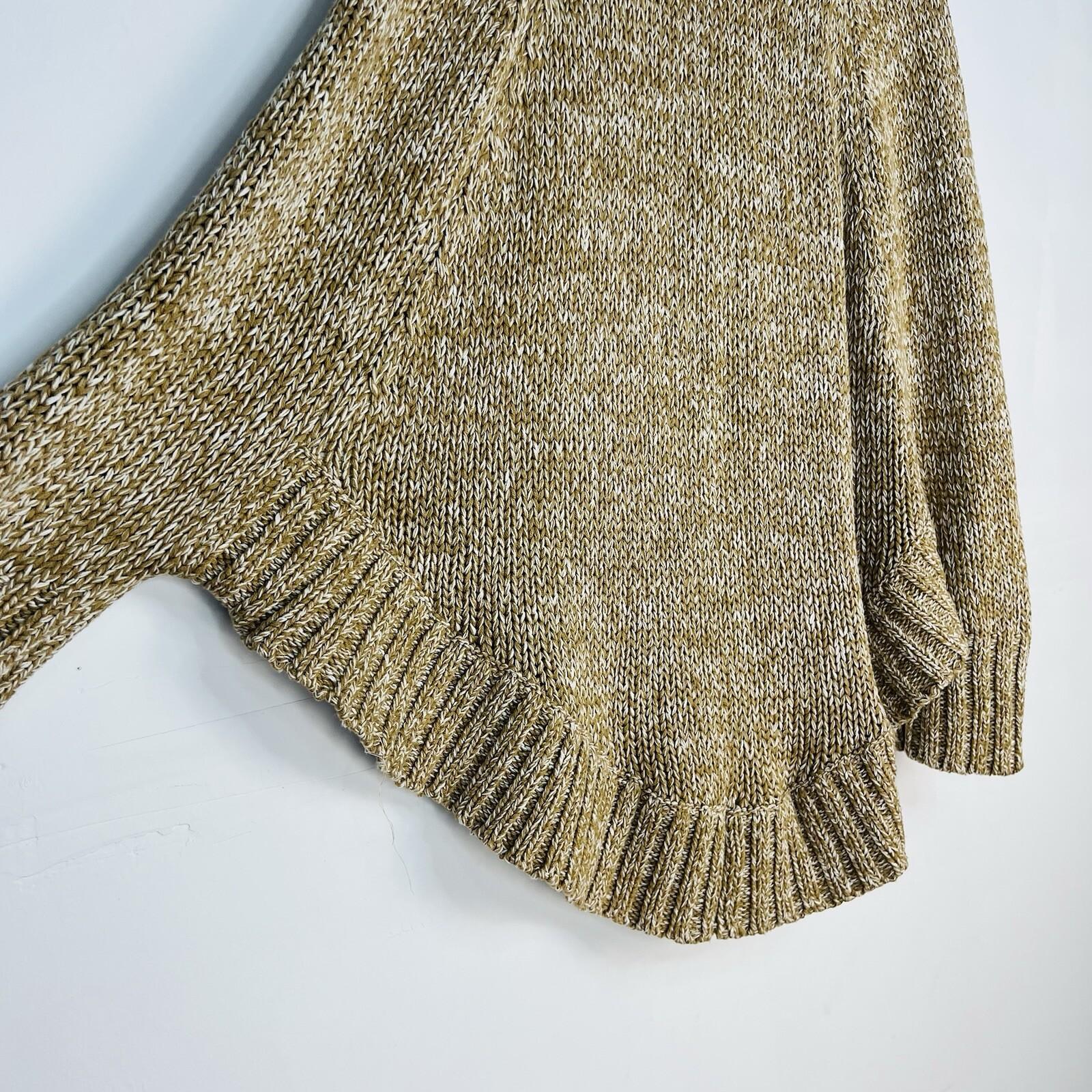 Mickael Kors Sweater L Tan Chunky Knit Poncho Mock Neck Full Zip Toggle Cape