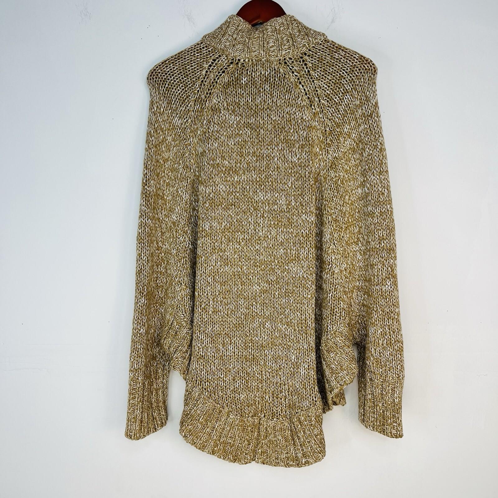 Mickael Kors Sweater L Tan Chunky Knit Poncho Mock Neck Full Zip Toggle Cape