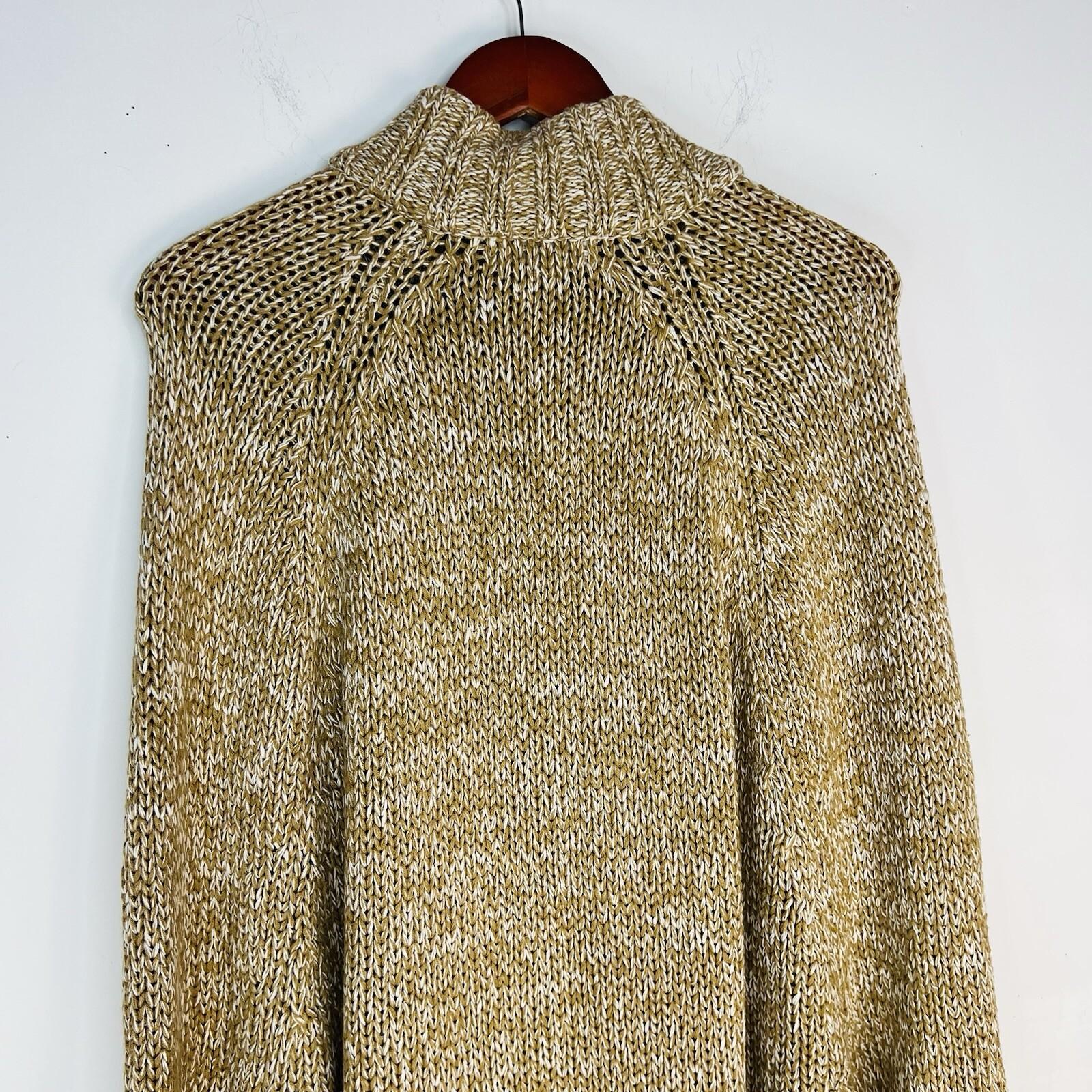 Mickael Kors Sweater L Tan Chunky Knit Poncho Mock Neck Full Zip Toggle Cape