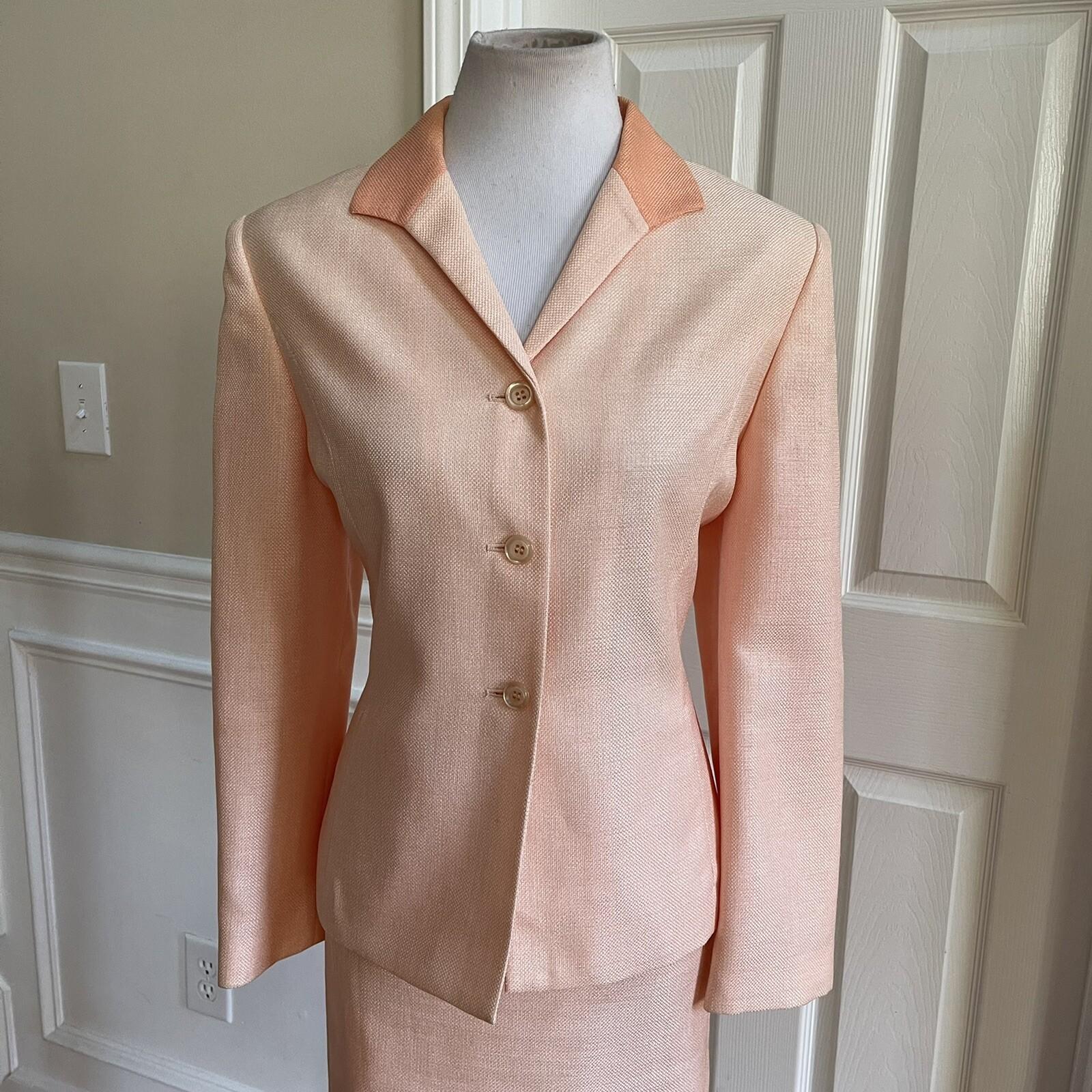LARRY LEVINE Women 2PC Light Orange Polyester Lined Skirt Suit Size 14P