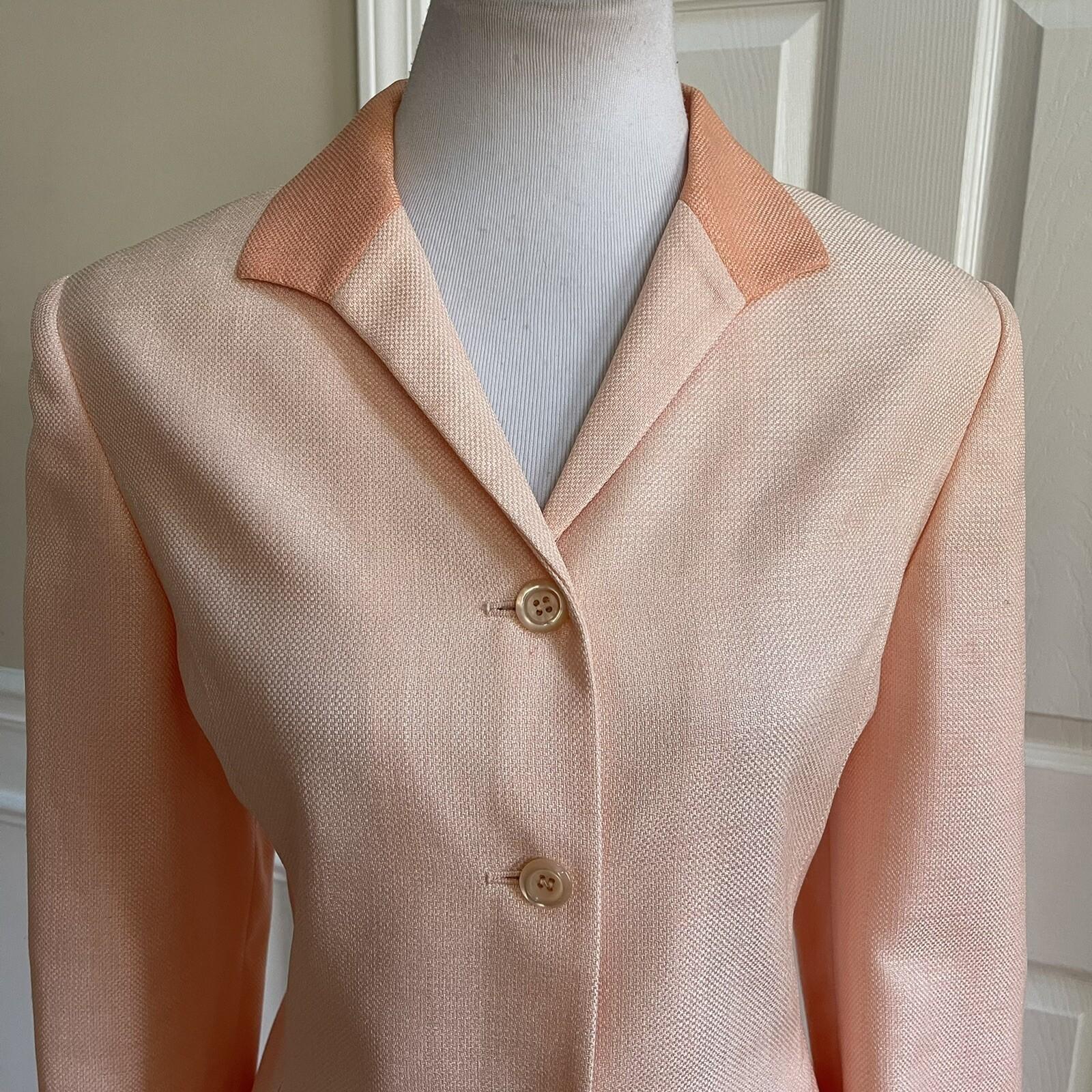 LARRY LEVINE Women 2PC Light Orange Polyester Lined Skirt Suit Size 14P