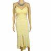 De Laru Dress Gown Prom Polyester 7/8 Vintage Y2K Yellow Beaded Spaghetti Strap