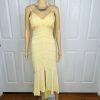 De Laru Dress Gown Prom Polyester 7/8 Vintage Y2K Yellow Beaded Spaghetti Strap
