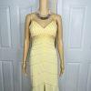 De Laru Dress Gown Prom Polyester 7/8 Vintage Y2K Yellow Beaded Spaghetti Strap
