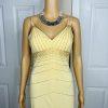 De Laru Dress Gown Prom Polyester 7/8 Vintage Y2K Yellow Beaded Spaghetti Strap