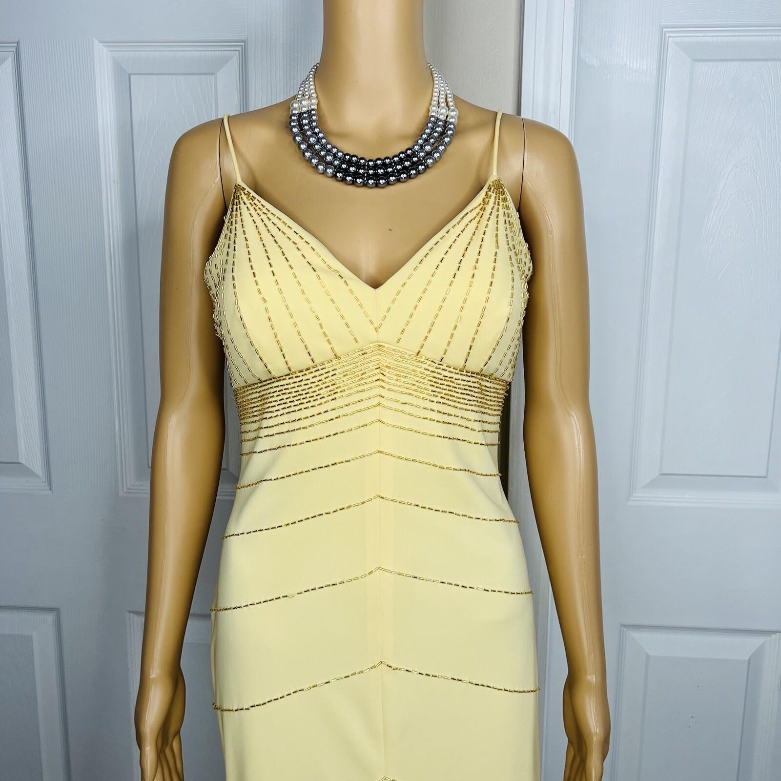 De Laru Dress Gown Prom Polyester 7/8 Vintage Y2K Yellow Beaded Spaghetti Strap