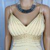 De Laru Dress Gown Prom Polyester 7/8 Vintage Y2K Yellow Beaded Spaghetti Strap