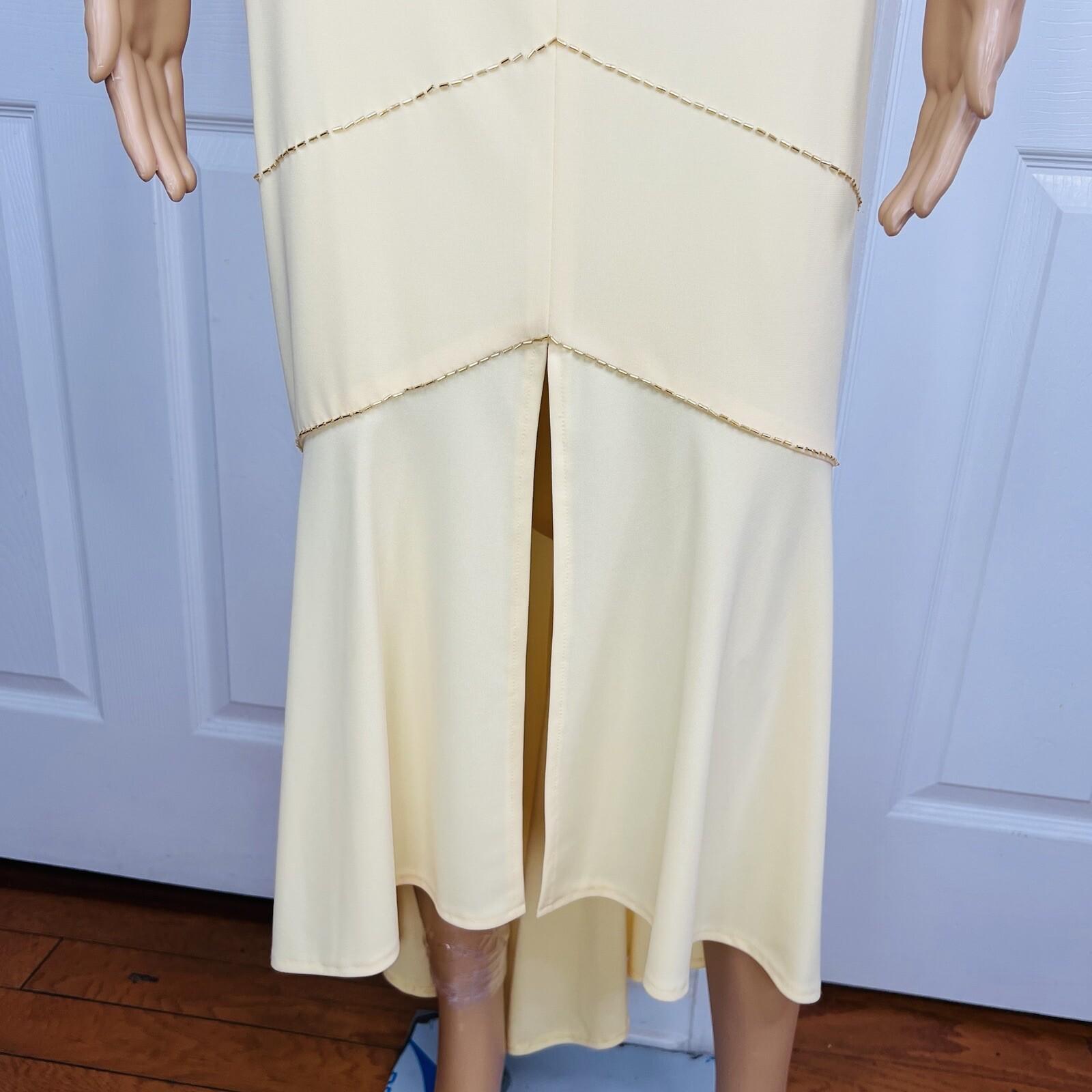 De Laru Dress Gown Prom Polyester 7/8 Vintage Y2K Yellow Beaded Spaghetti Strap