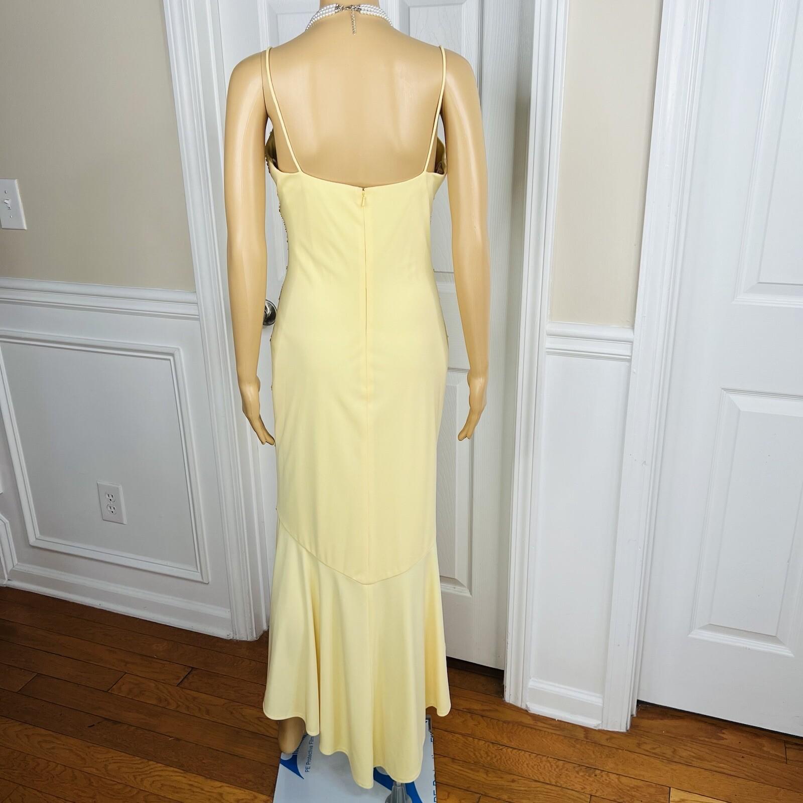 De Laru Dress Gown Prom Polyester 7/8 Vintage Y2K Yellow Beaded Spaghetti Strap