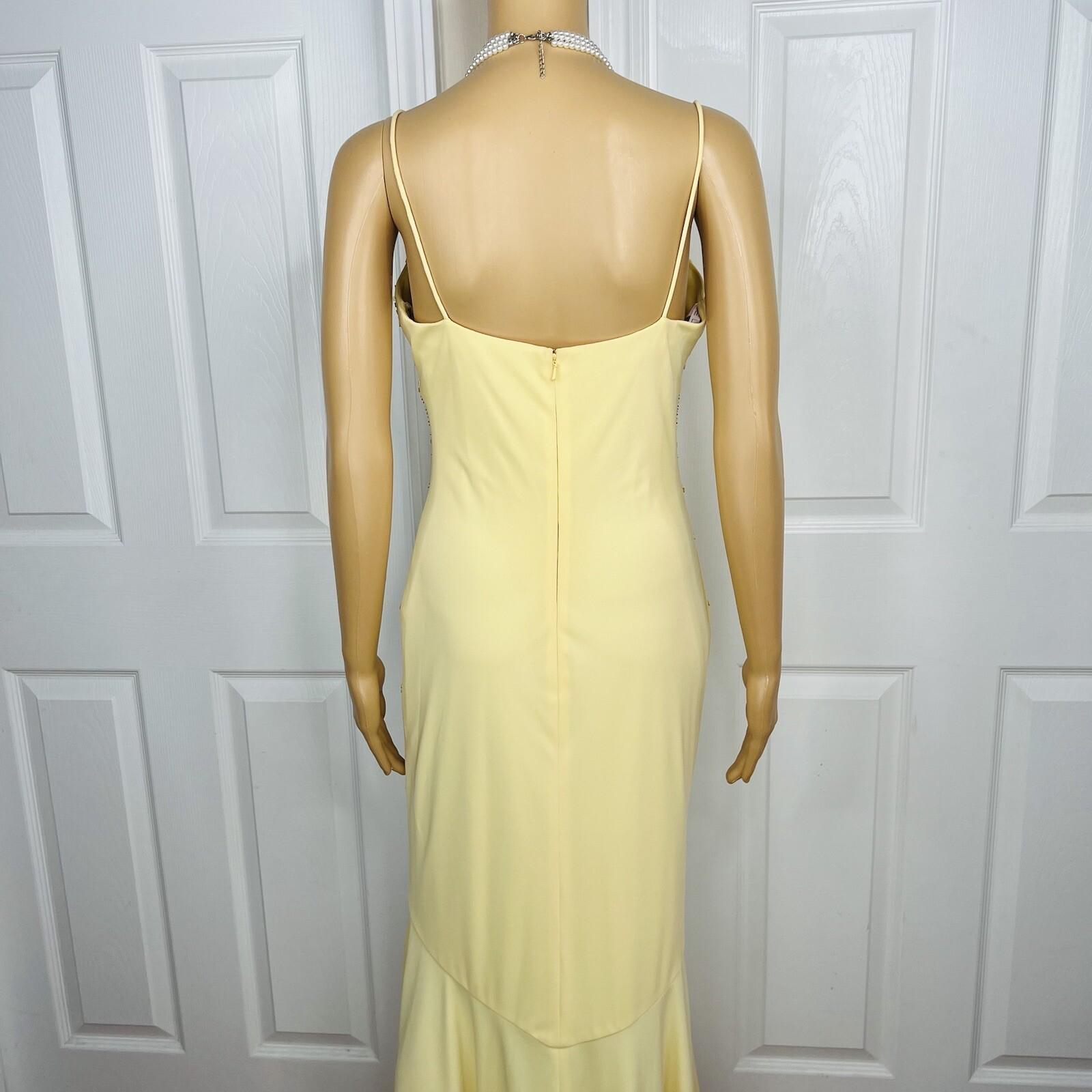 De Laru Dress Gown Prom Polyester 7/8 Vintage Y2K Yellow Beaded Spaghetti Strap