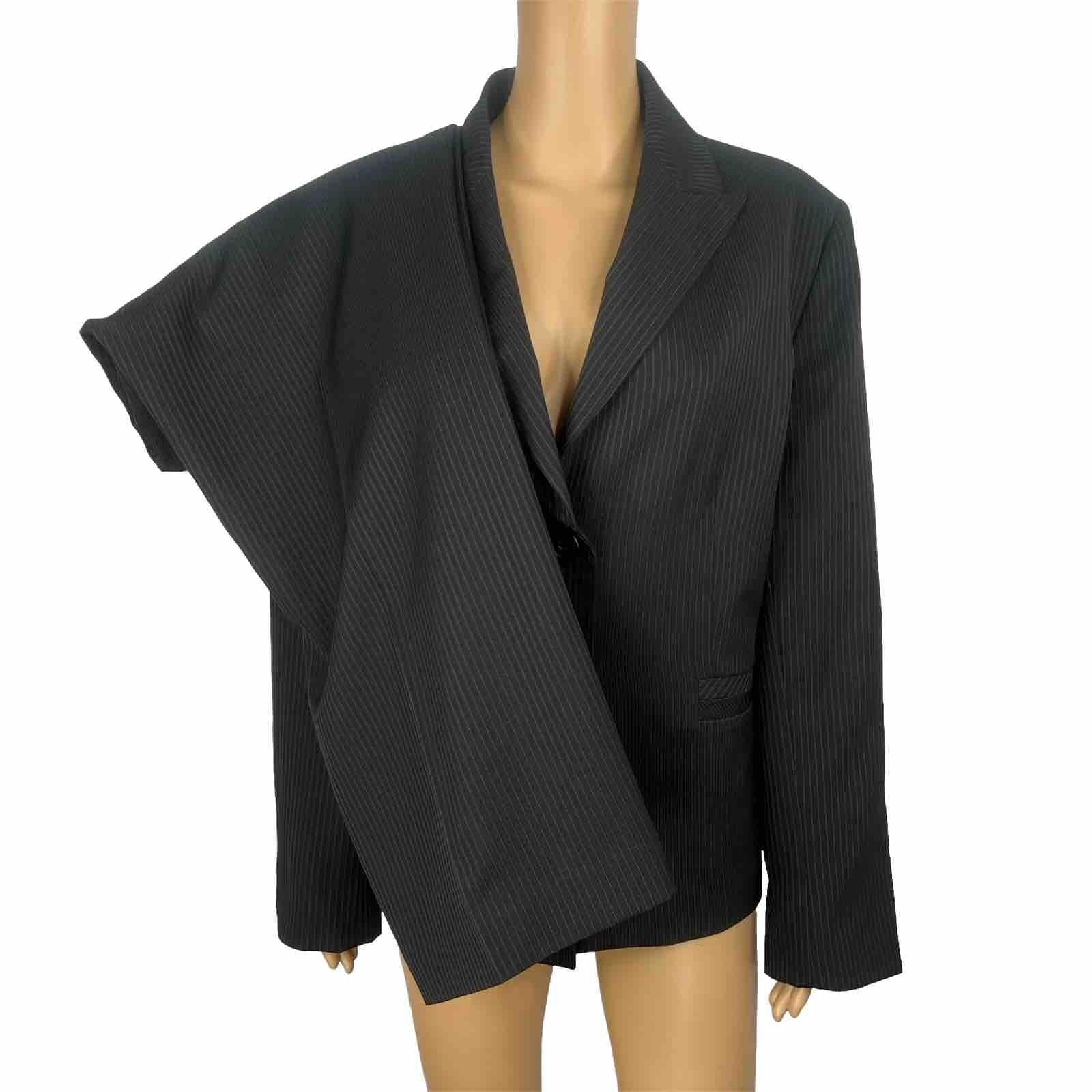 JONES WEAR Polyester Pant Suit Size 18 Black Striped Peak Collar Lined 2PC