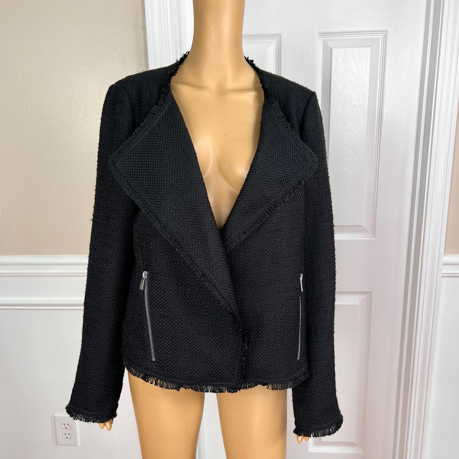 SAKS FIFTH AVENUE Black Tweed Open Front Zip Pockets Blazer Size XL