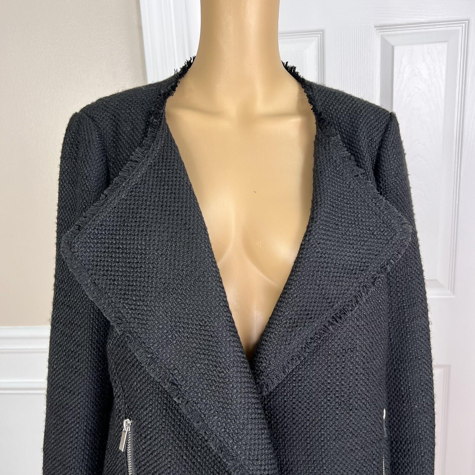 SAKS FIFTH AVENUE Black Tweed Open Front Zip Pockets Blazer Size XL