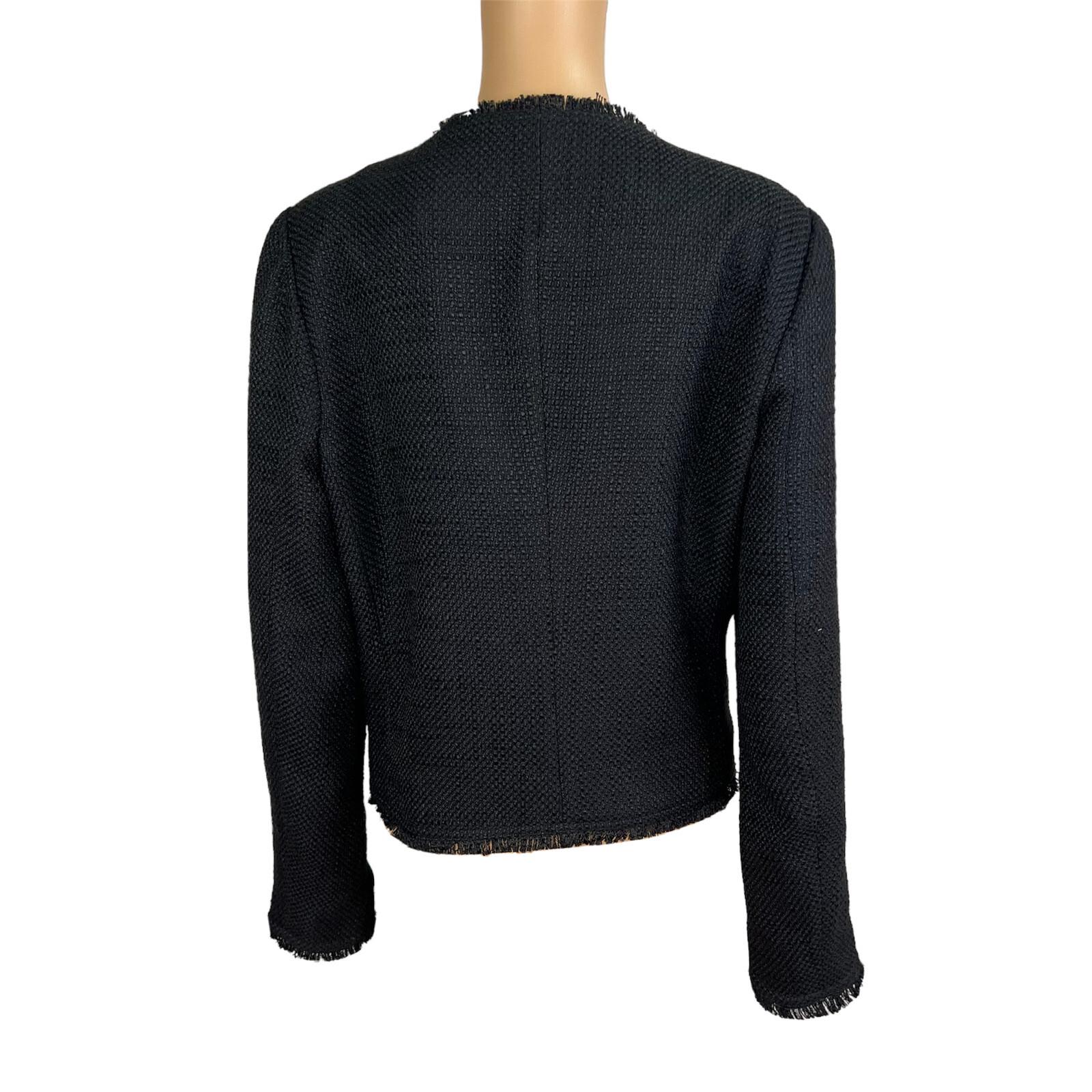 SAKS FIFTH AVENUE Black Tweed Open Front Zip Pockets Blazer Size XL