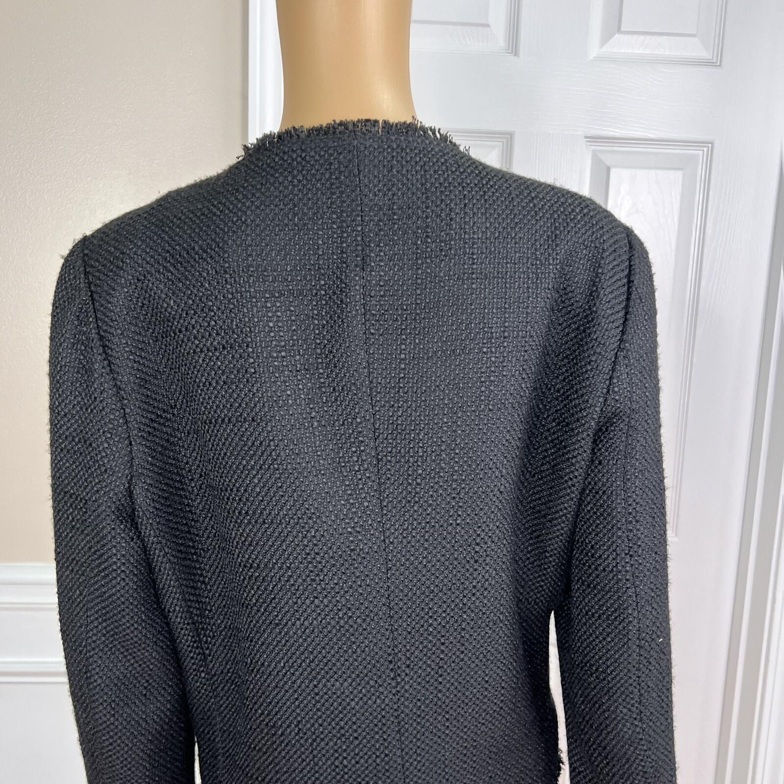 SAKS FIFTH AVENUE Black Tweed Open Front Zip Pockets Blazer Size XL
