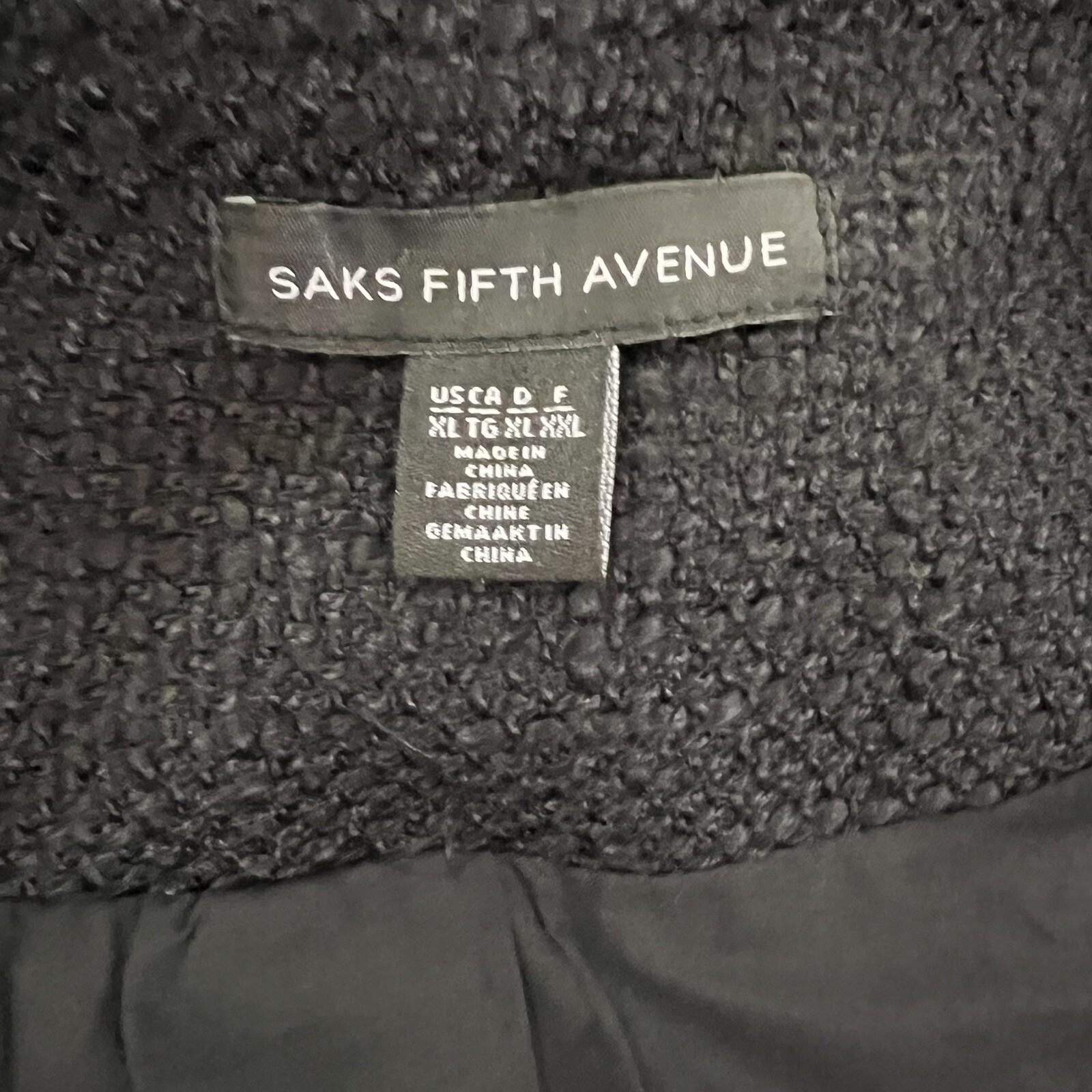 SAKS FIFTH AVENUE Black Tweed Open Front Zip Pockets Blazer Size XL