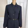 Larry Levine Polyester Rayon  Skirt Suit Size 6 Black Striped Lined Belted 2PC