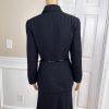 Larry Levine Polyester Rayon  Skirt Suit Size 6 Black Striped Lined Belted 2PC