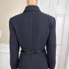 Larry Levine Polyester Rayon  Skirt Suit Size 6 Black Striped Lined Belted 2PC