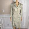 JONES NEW YORK 2PC Olive Green Floral Polyester Lined Flare Skirt Suit Size 10