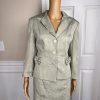 JONES NEW YORK 2PC Olive Green Floral Polyester Lined Flare Skirt Suit Size 10