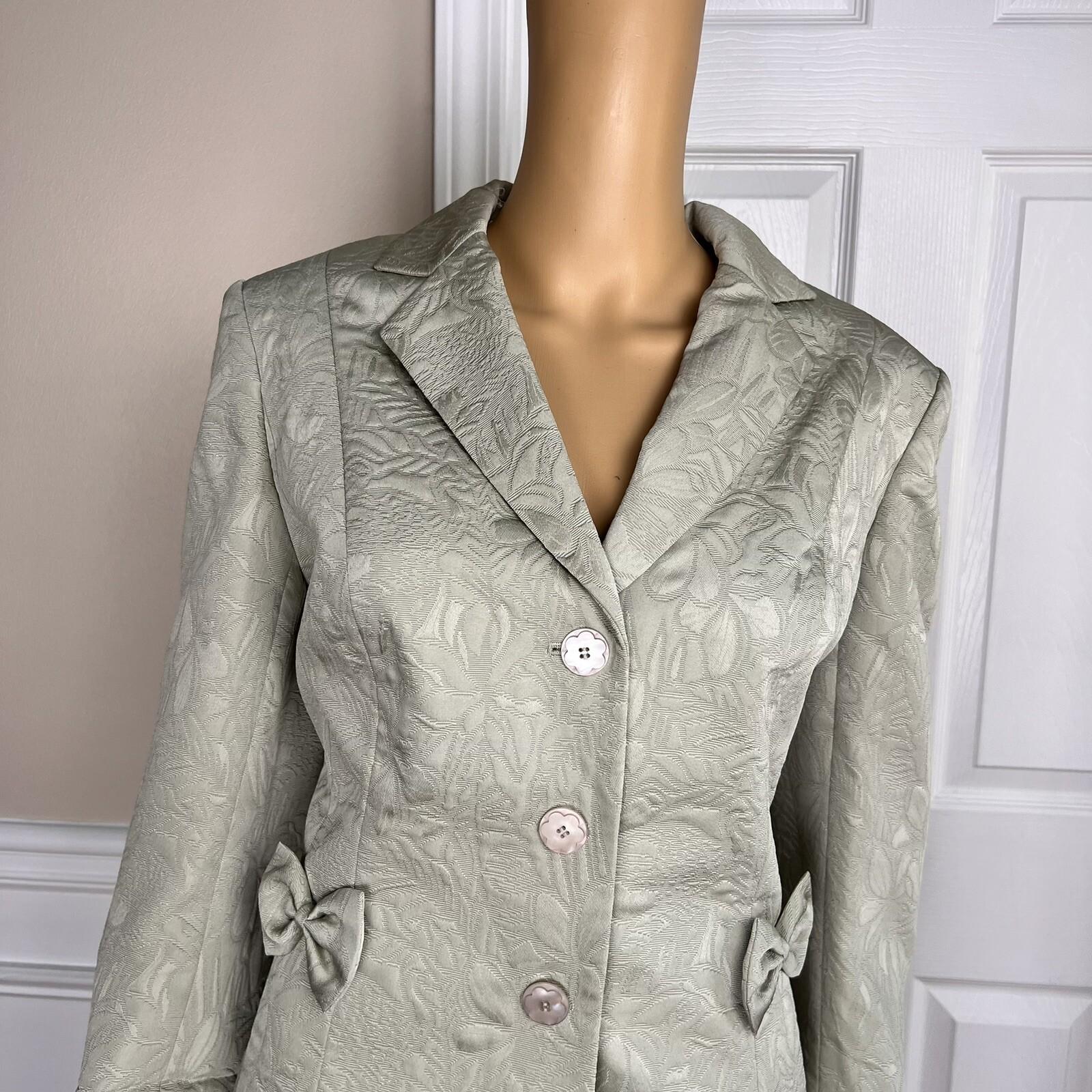 JONES NEW YORK 2PC Olive Green Floral Polyester Lined Flare Skirt Suit Size 10