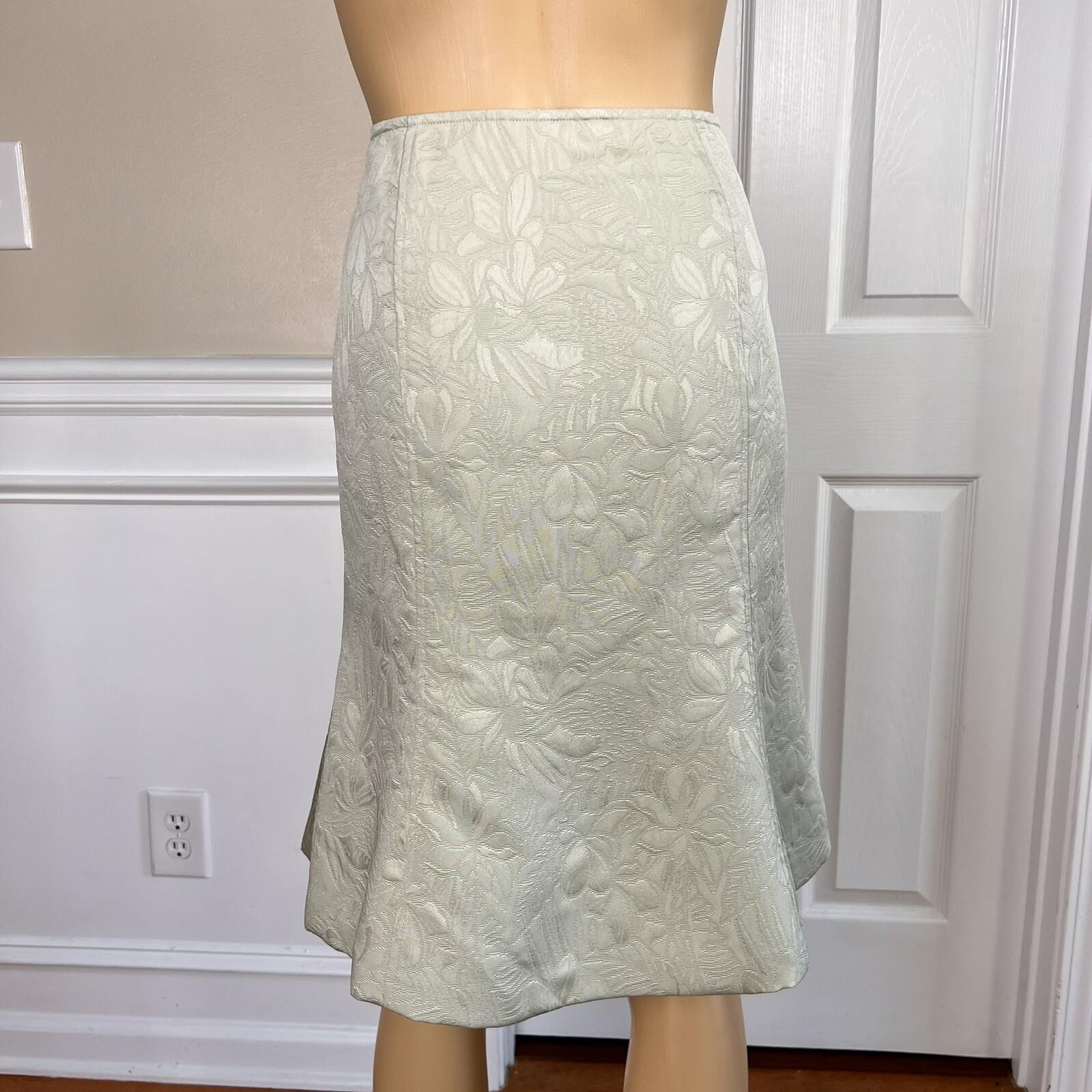 JONES NEW YORK 2PC Olive Green Floral Polyester Lined Flare Skirt Suit Size 10