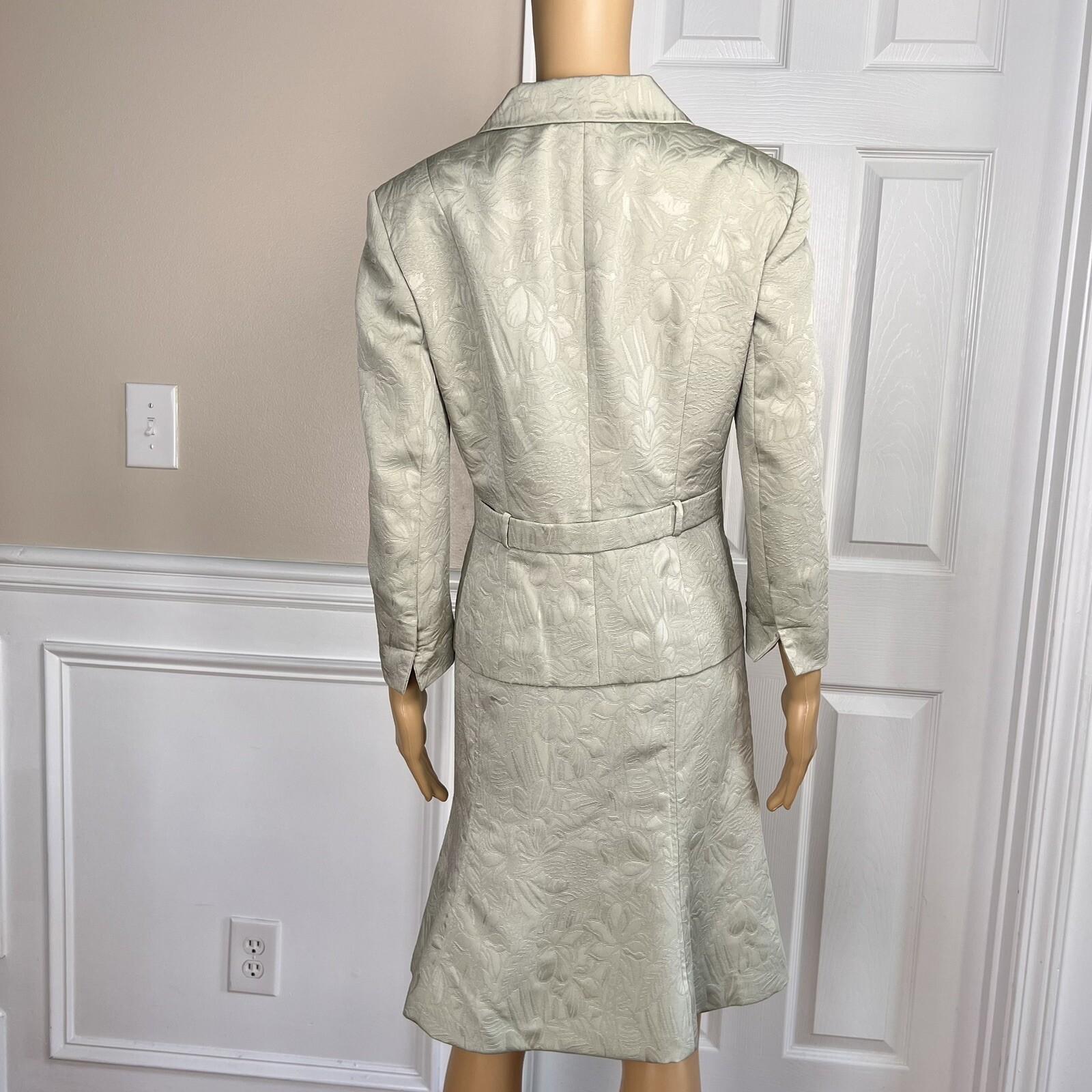 JONES NEW YORK 2PC Olive Green Floral Polyester Lined Flare Skirt Suit Size 10