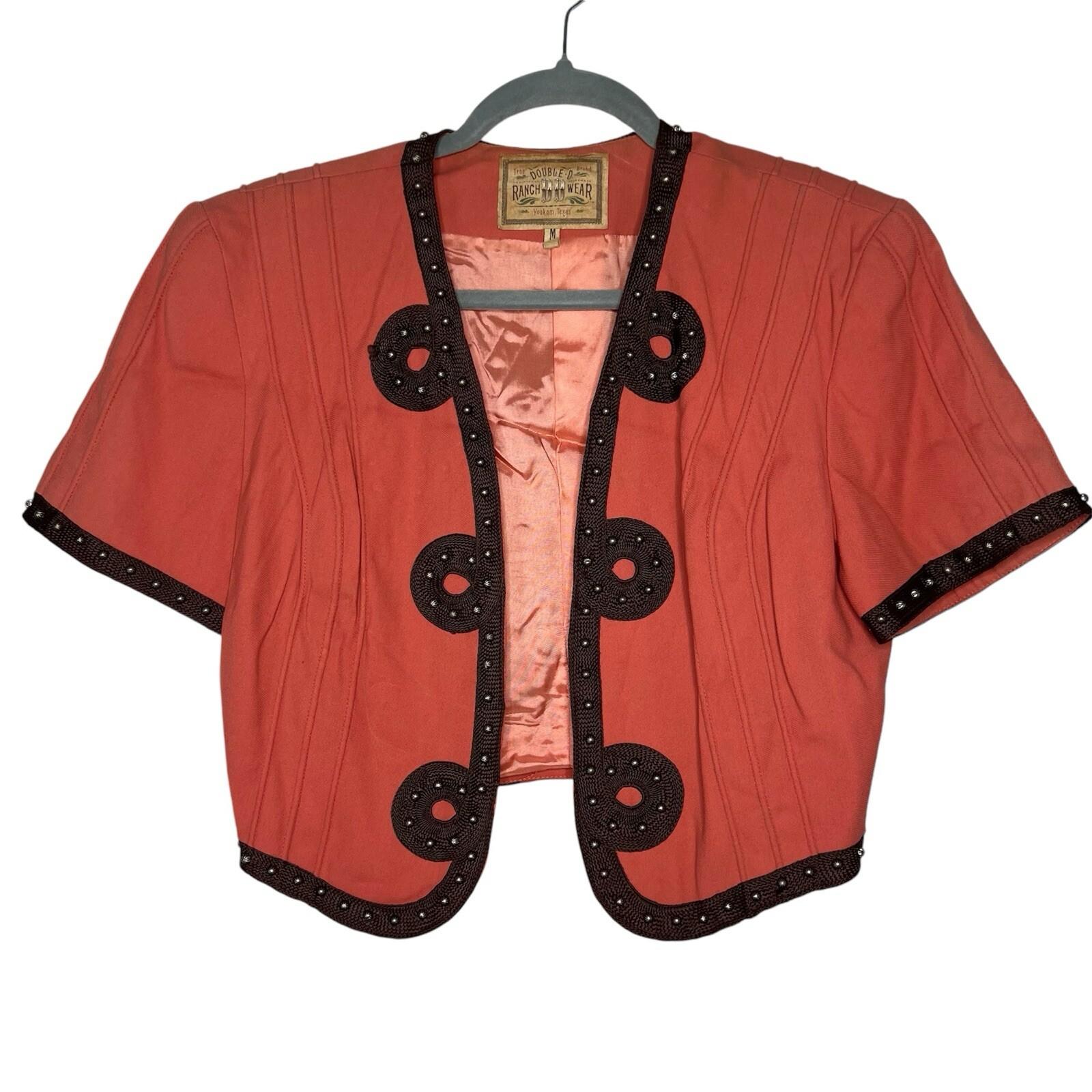 Double D Vtg Ranch Studded Bolero Size M Coral Open Crop Vest Short Sleeve