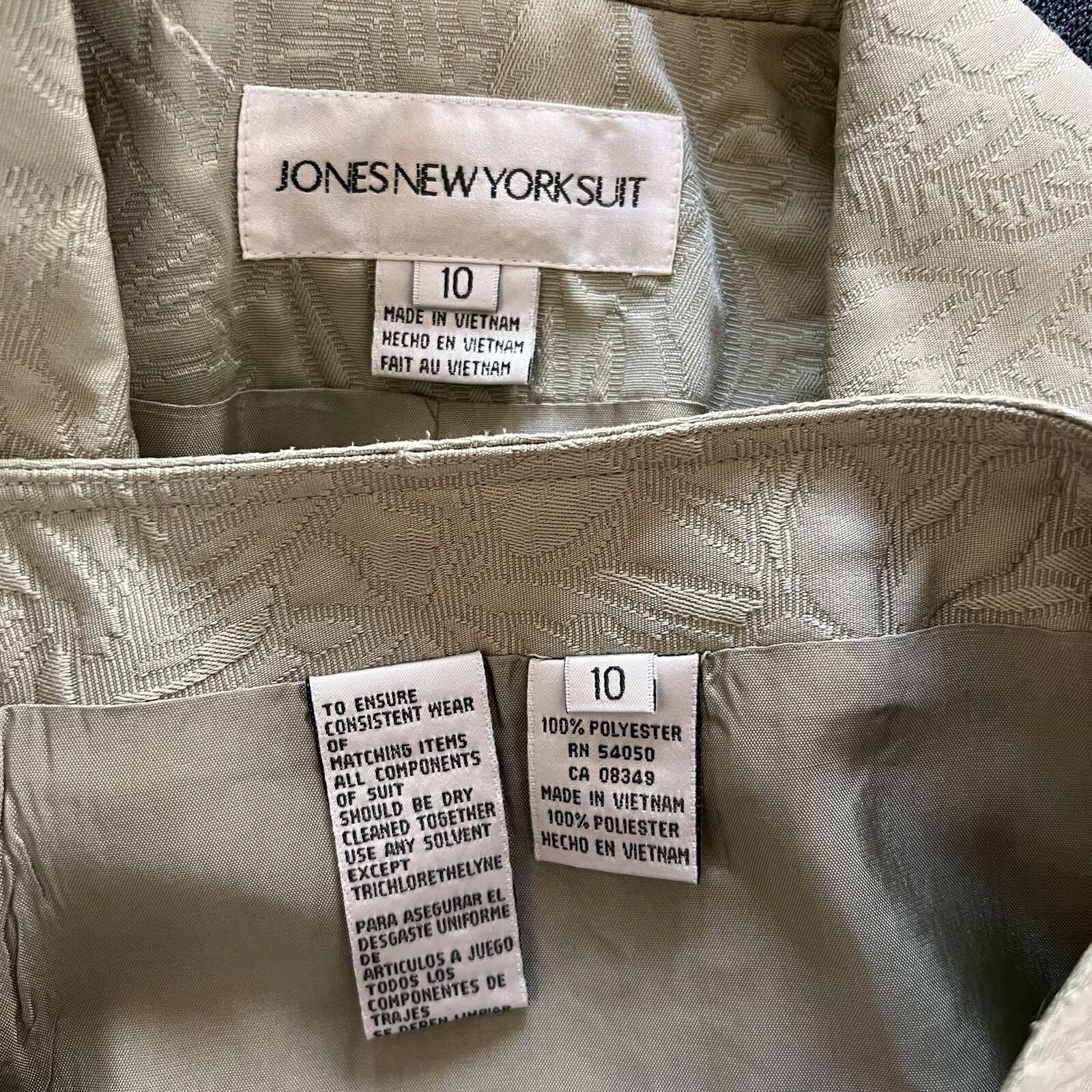 JONES NEW YORK 2PC Olive Green Floral Polyester Lined Flare Skirt Suit Size 10