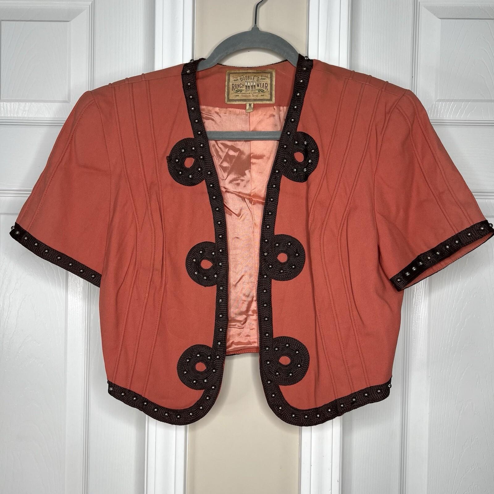 Double D Vtg Ranch Studded Bolero Size M Coral Open Crop Vest Short Sleeve