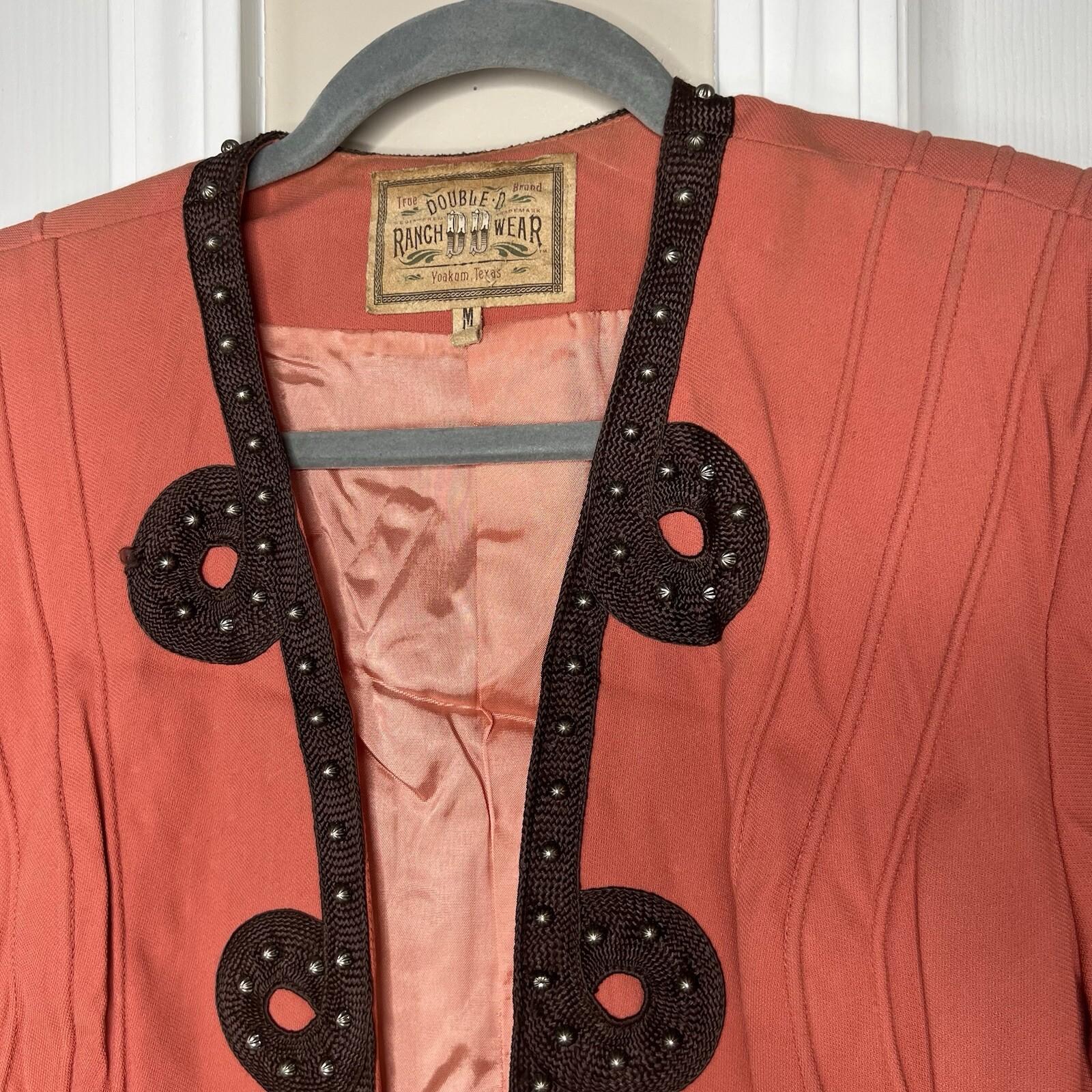 Double D Vtg Ranch Studded Bolero Size M Coral Open Crop Vest Short Sleeve