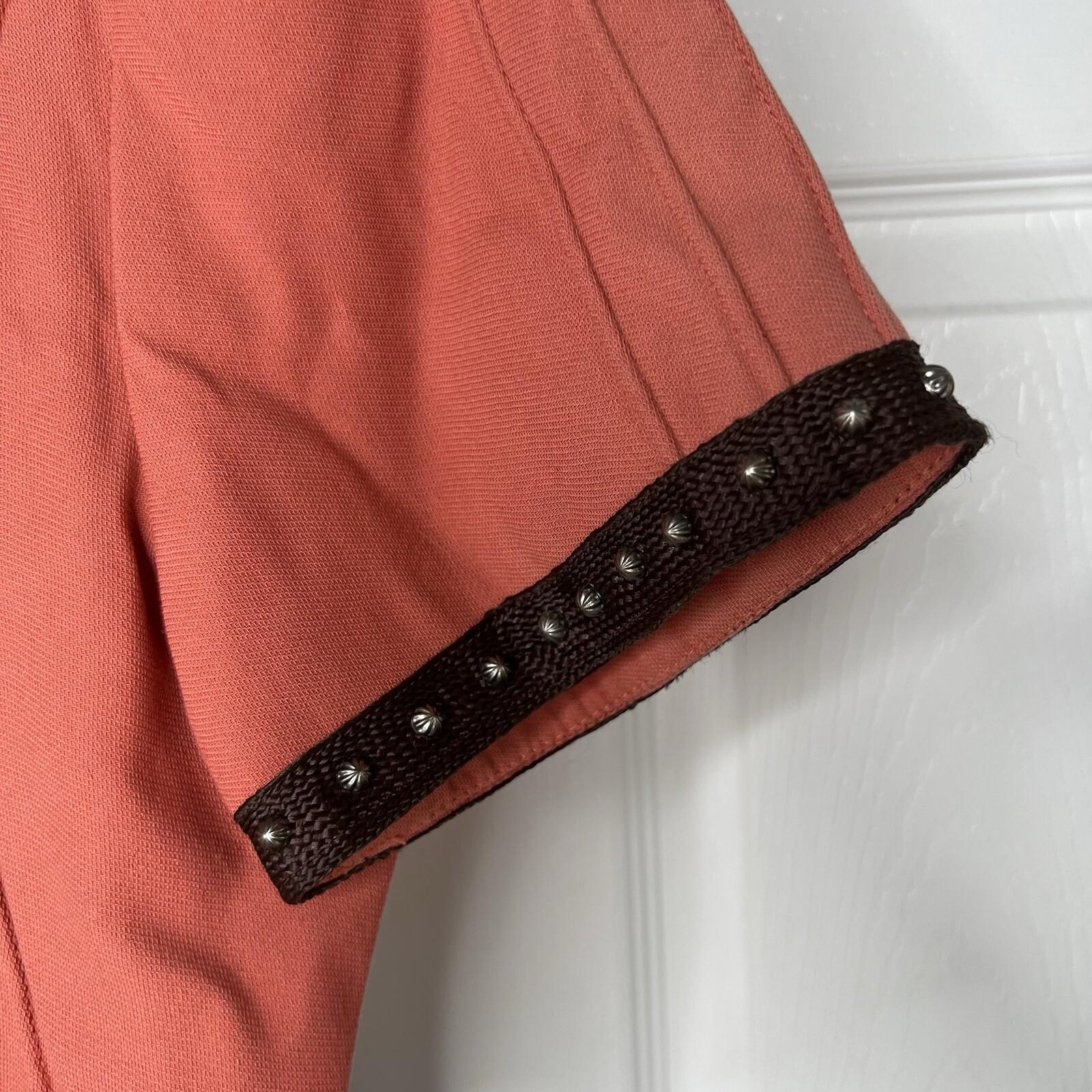 Double D Vtg Ranch Studded Bolero Size M Coral Open Crop Vest Short Sleeve