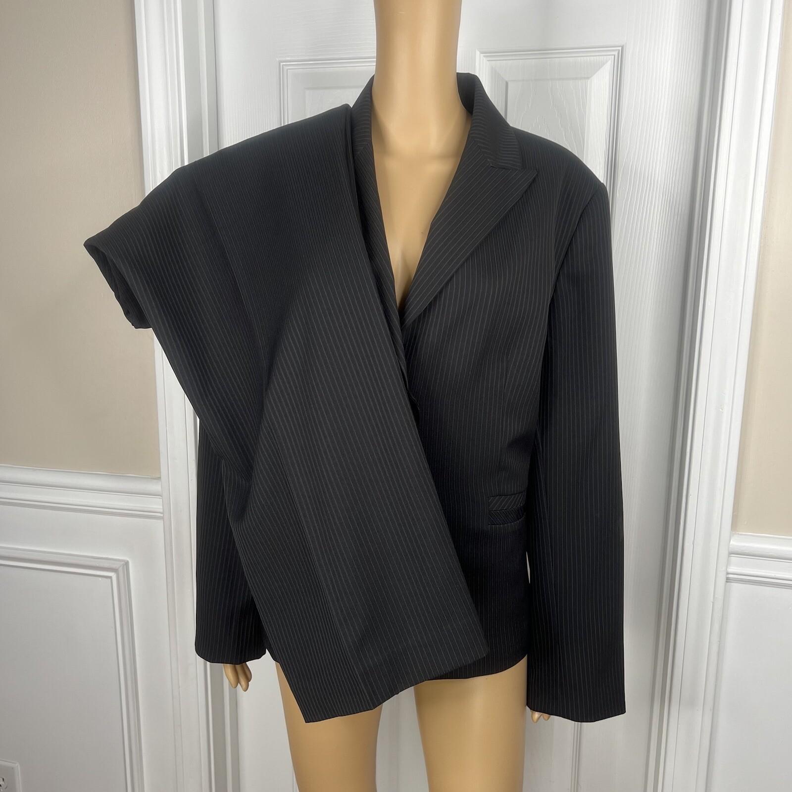 JONES WEAR Polyester Pant Suit Size 18 Black Striped Peak Collar Lined 2PC