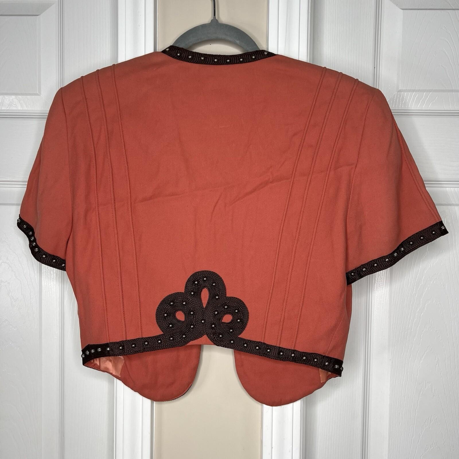 Double D Vtg Ranch Studded Bolero Size M Coral Open Crop Vest Short Sleeve