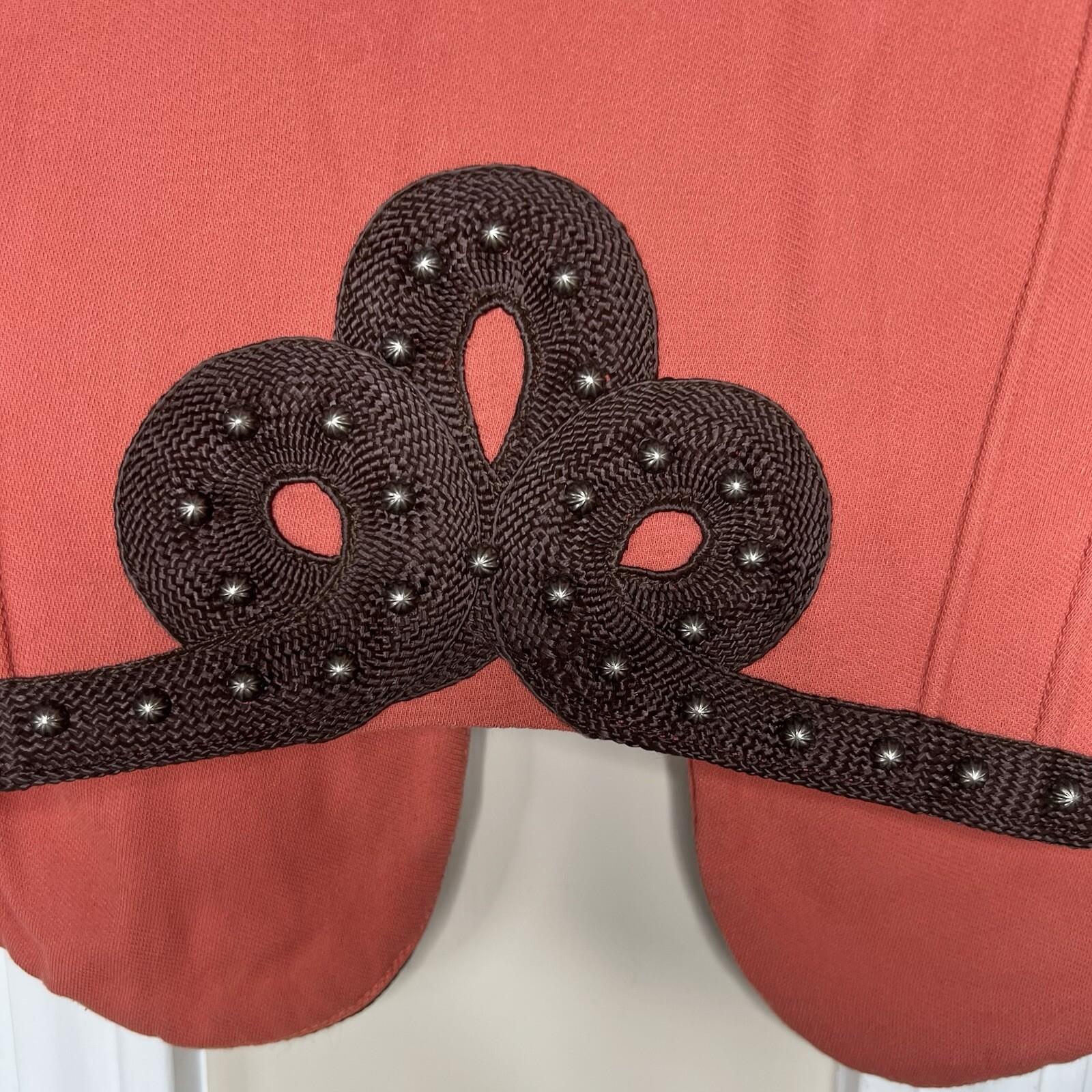 Double D Vtg Ranch Studded Bolero Size M Coral Open Crop Vest Short Sleeve