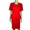 10-1316.jpg EMILY Polyester Skirt Suit Size 10 Red Short Sleeves Pockets Square collar 2PC