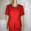10-1318.jpg EMILY Polyester Skirt Suit Size 10 Red Short Sleeves Pockets Square collar 2PC