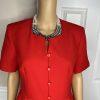 10-1319.jpg EMILY Polyester Skirt Suit Size 10 Red Short Sleeves Pockets Square collar 2PC