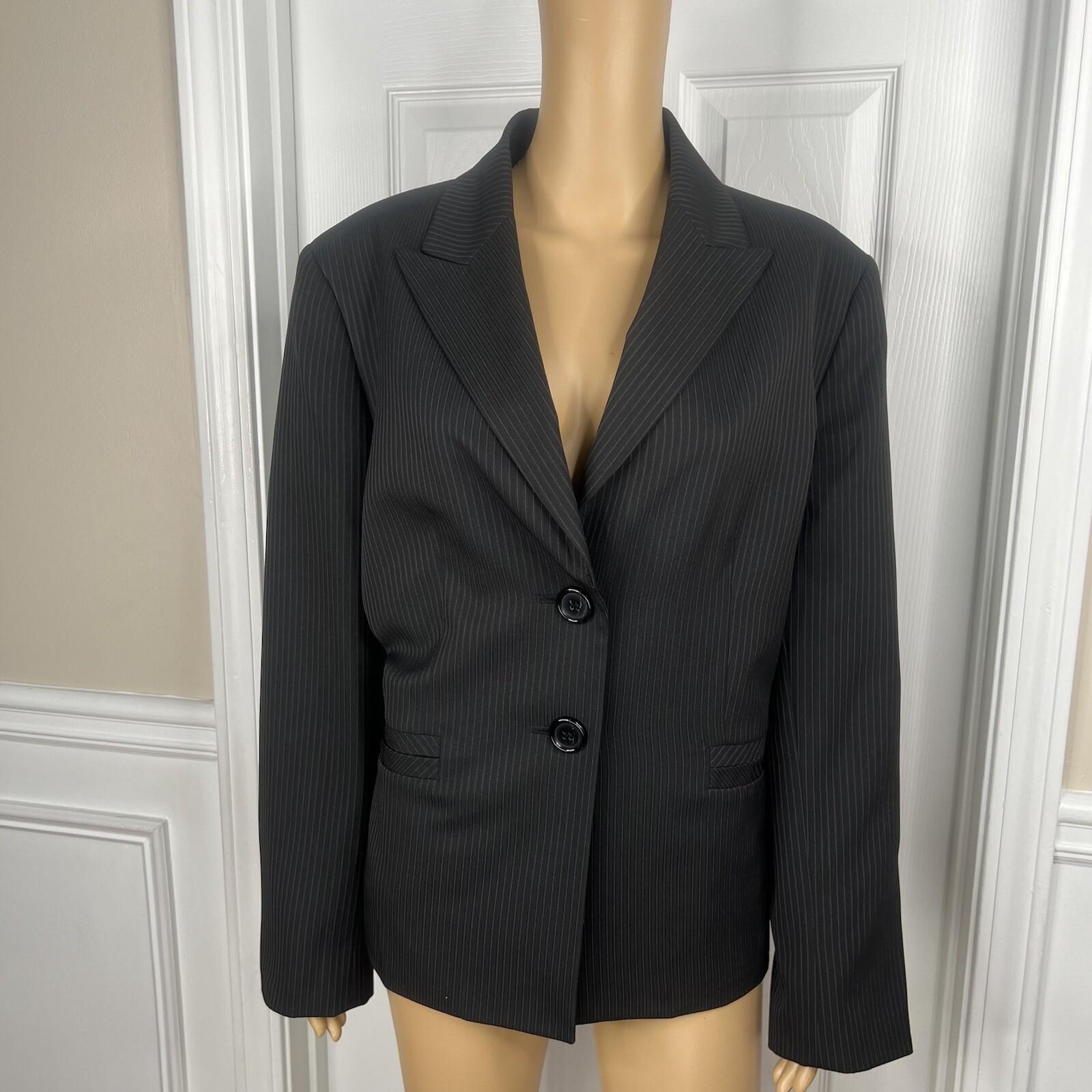JONES WEAR Polyester Pant Suit Size 18 Black Striped Peak Collar Lined 2PC