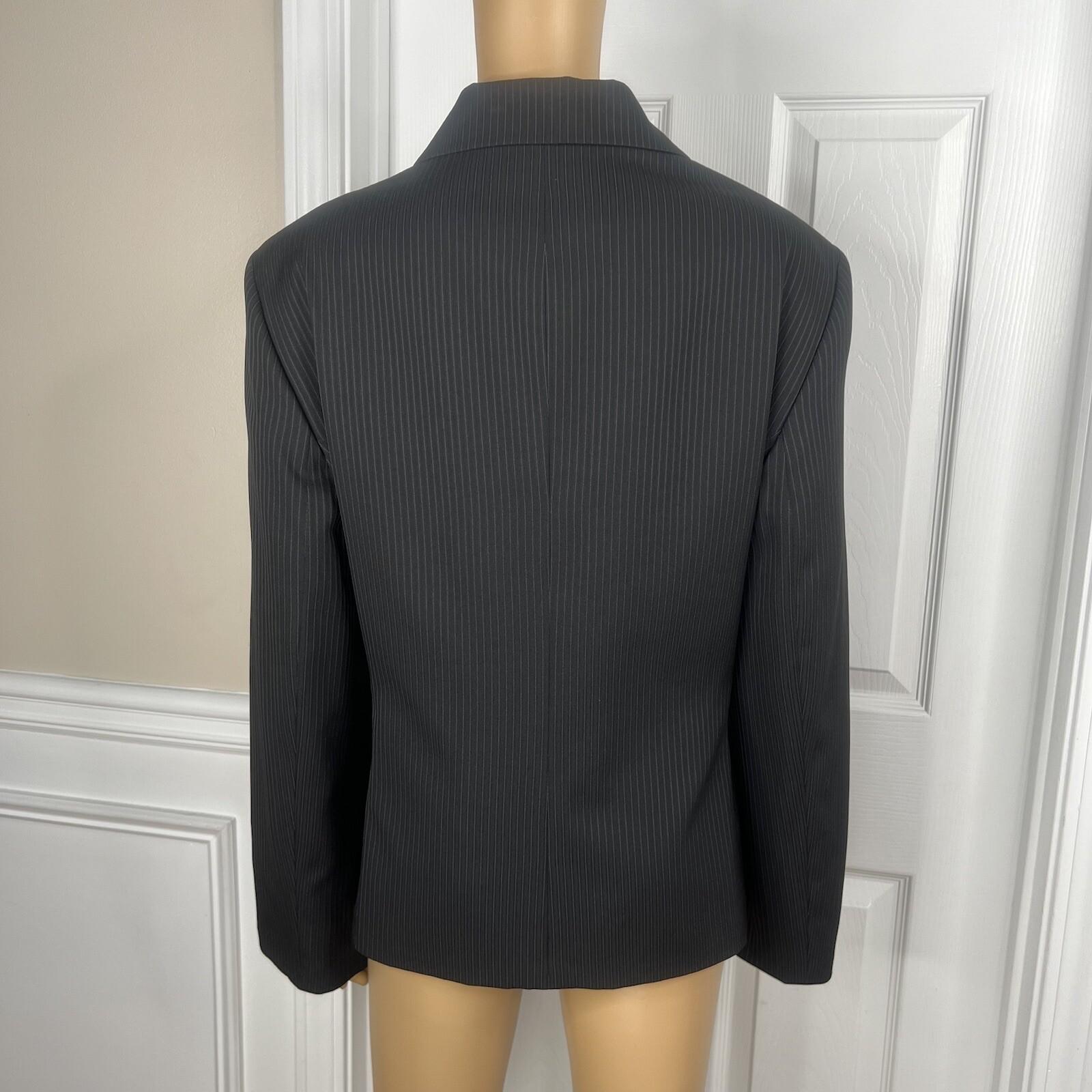 JONES WEAR Polyester Pant Suit Size 18 Black Striped Peak Collar Lined 2PC