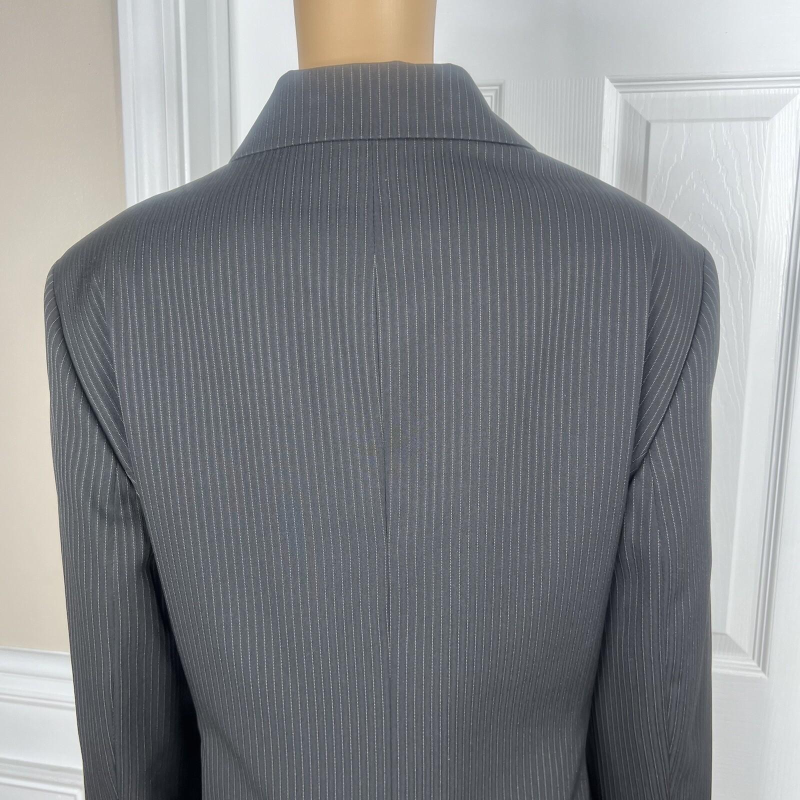 JONES WEAR Polyester Pant Suit Size 18 Black Striped Peak Collar Lined 2PC