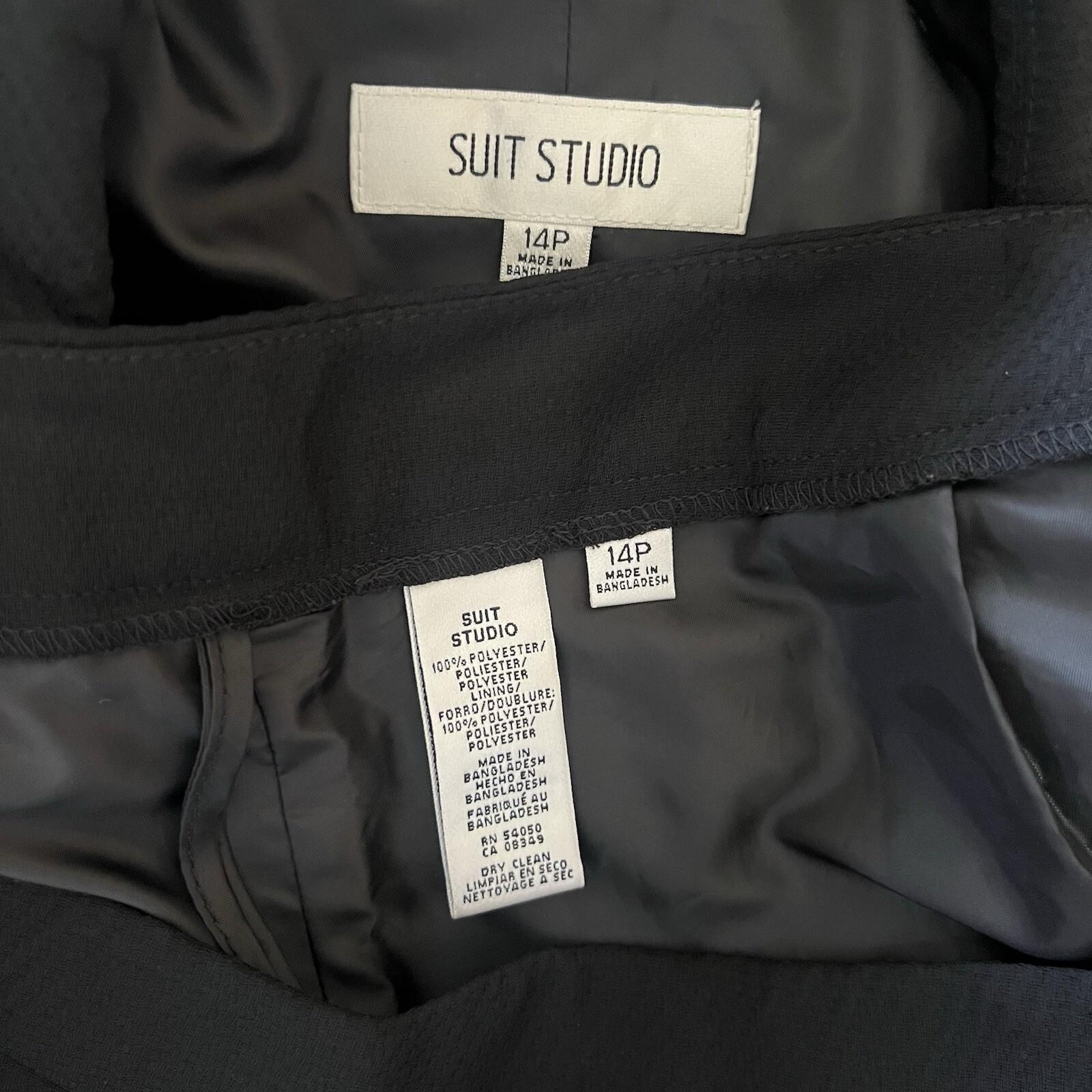 Suit Studio Polyester Pant Suit Size 14P Black Ruffle Shawl Collar Lined 2PC New