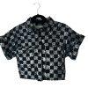 Akira Women Distressed Sequin Button Down Crop Jacket Size S Blue Silver Y2K