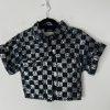 Akira Women Distressed Sequin Button Down Crop Jacket Size S Blue Silver Y2K