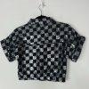 Akira Women Distressed Sequin Button Down Crop Jacket Size S Blue Silver Y2K