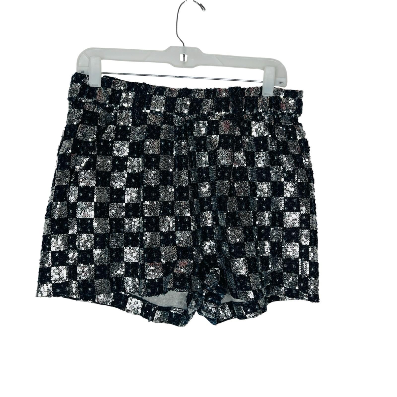 AKIRA Distressed Sequin Shorts Size XL Checker High Waist Boxy Silhouette Y2K