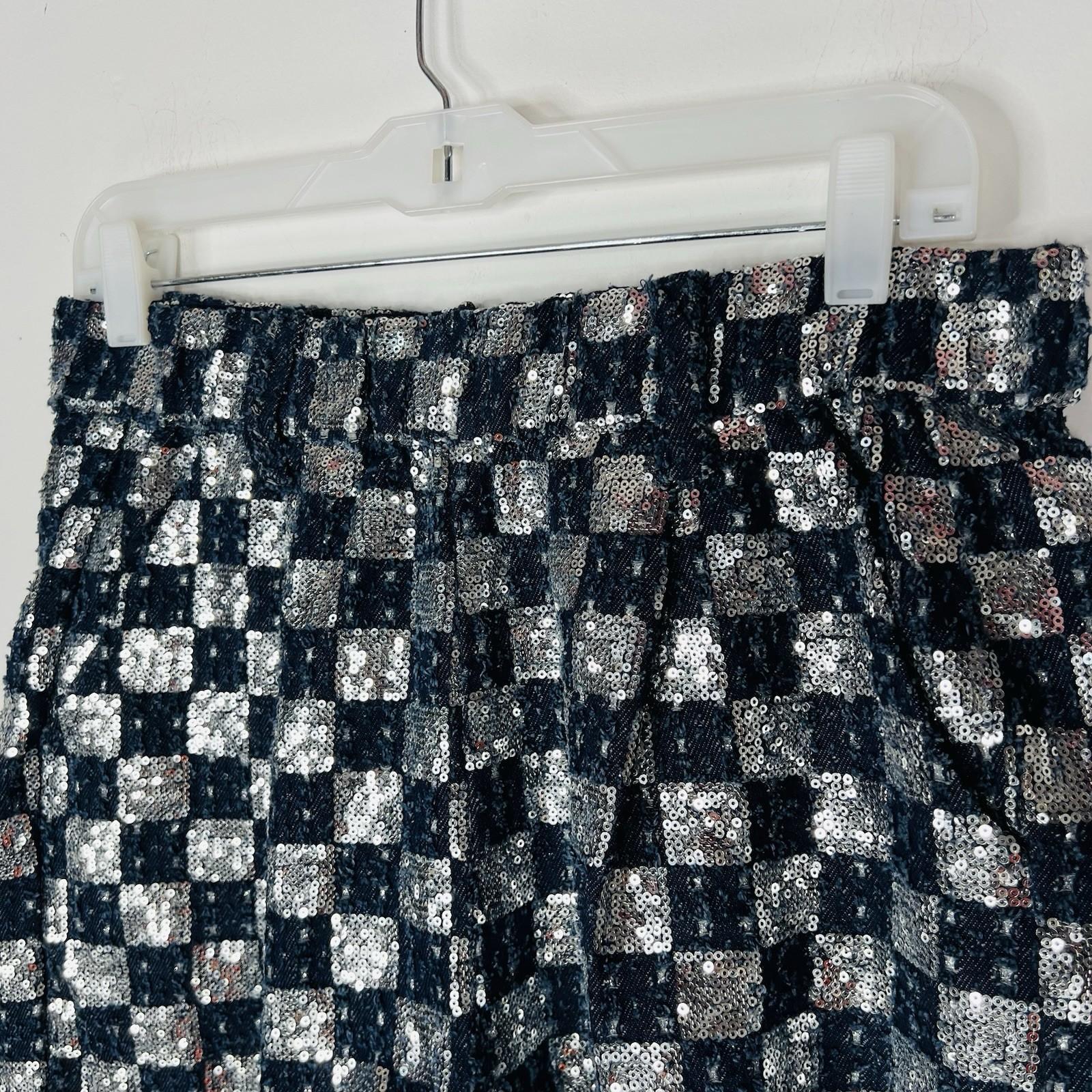 AKIRA Distressed Sequin Shorts Size XL Checker High Waist Boxy Silhouette Y2K