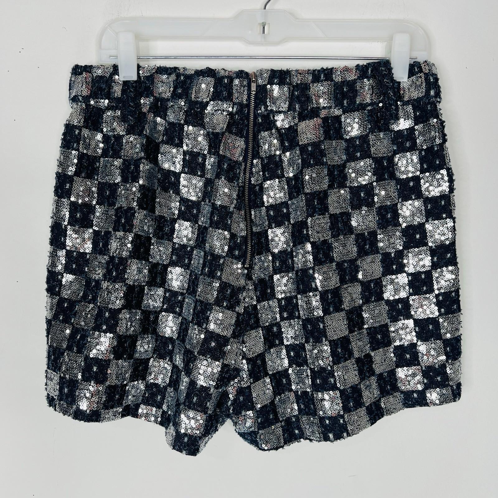 AKIRA Distressed Sequin Shorts Size XL Checker High Waist Boxy Silhouette Y2K