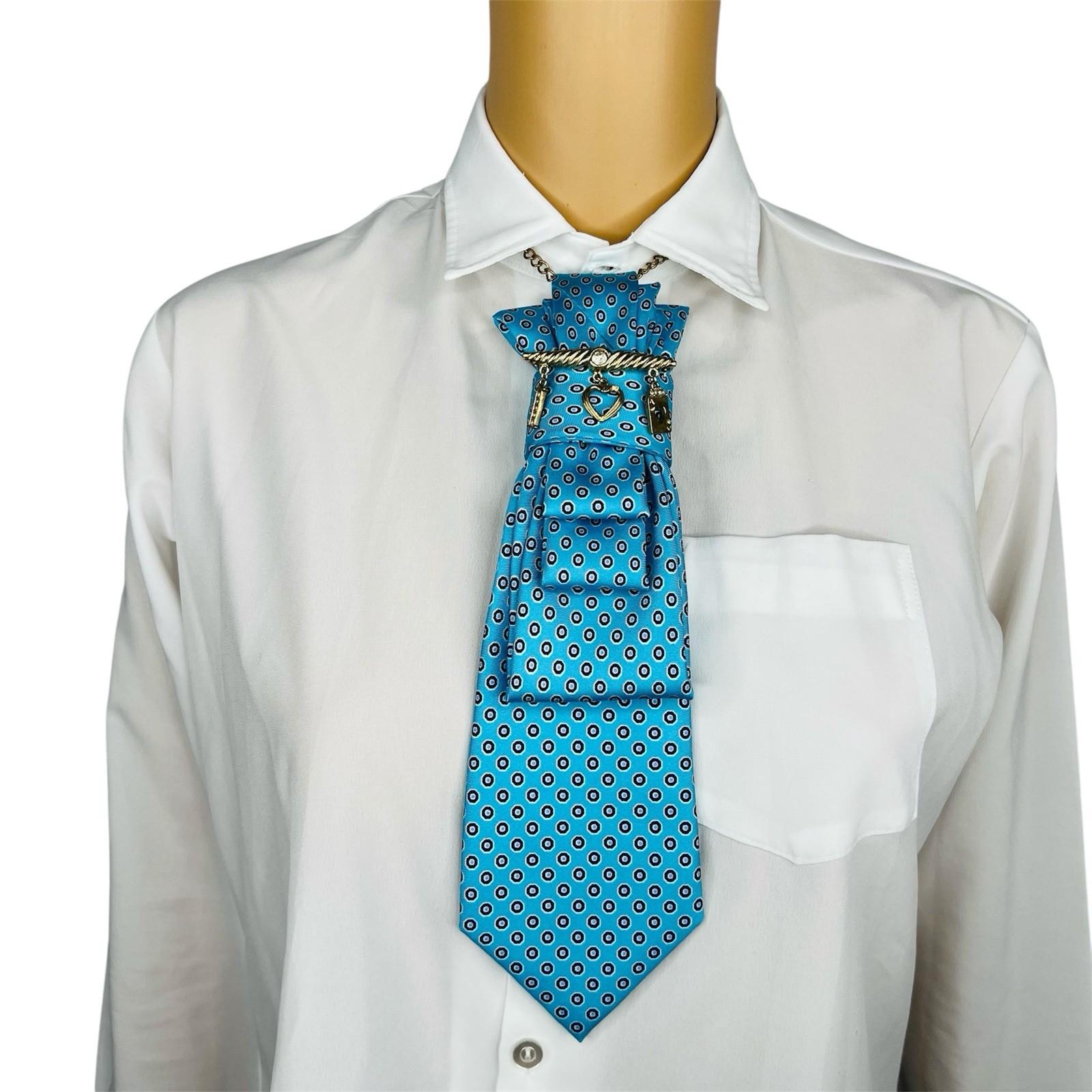 Elegant Handcrafted Necktie Necklace with a Detachable Brooch Effortlessly Chic